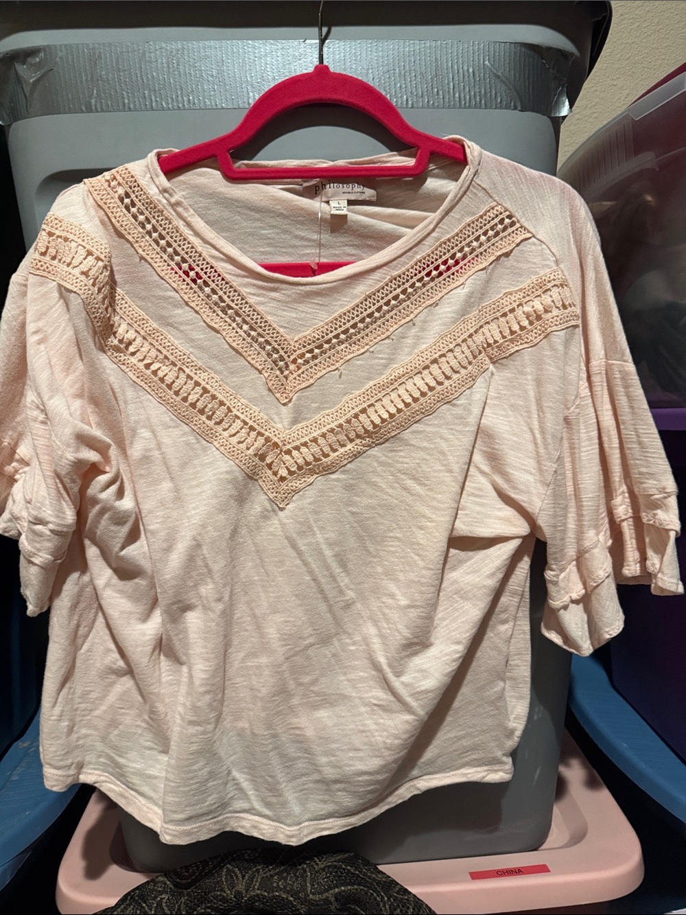 philosophy Blush Crochet-Trim Short Sleeve Tunic